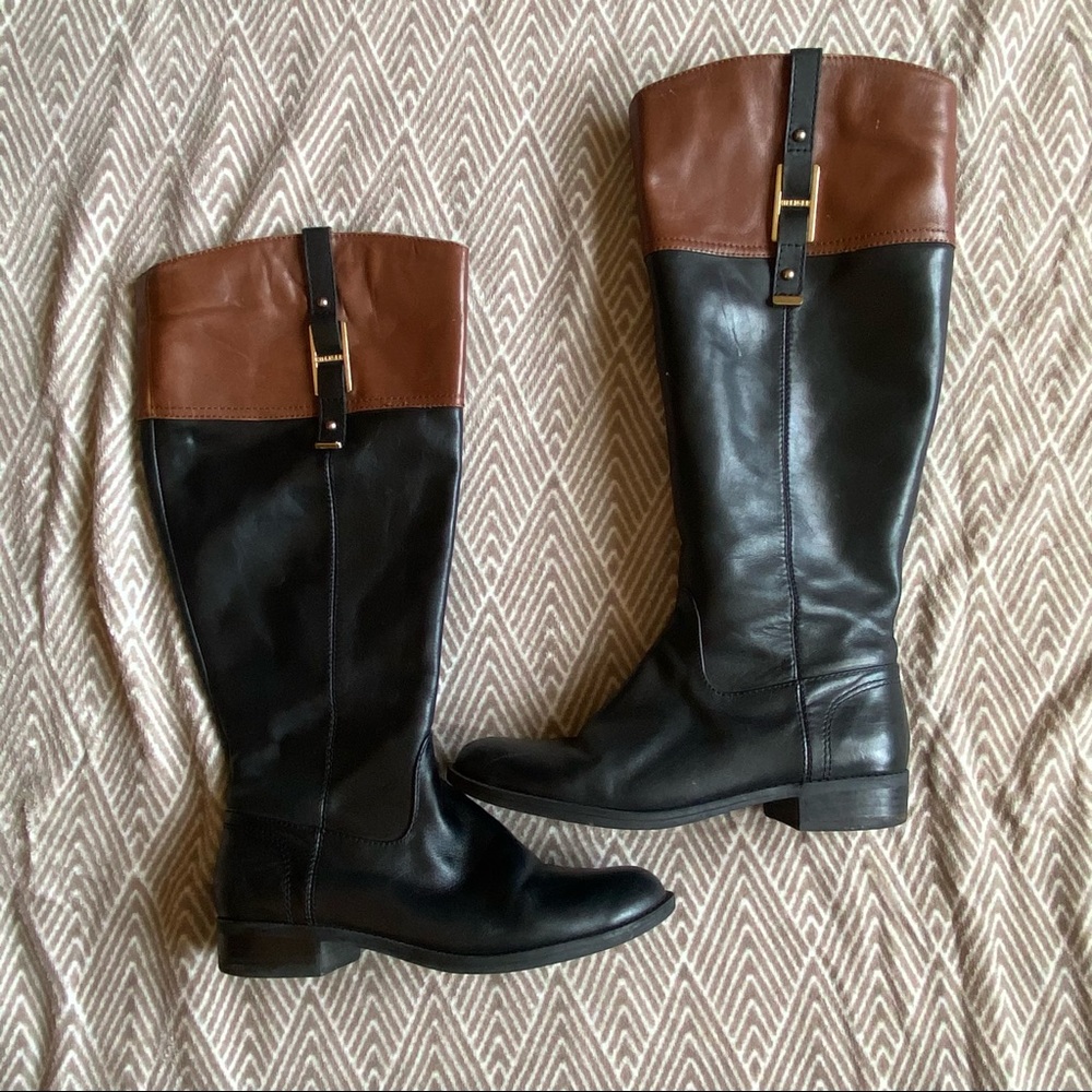 Tommy Hilfiger BlackBrown Tall Riding Boots Buckle
